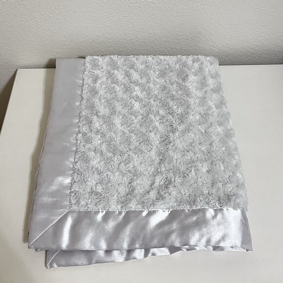 My Blankee White Rosette Swirl Baby Blanket Satin Trim Security Blanket Lovey - Picture 5 of 16